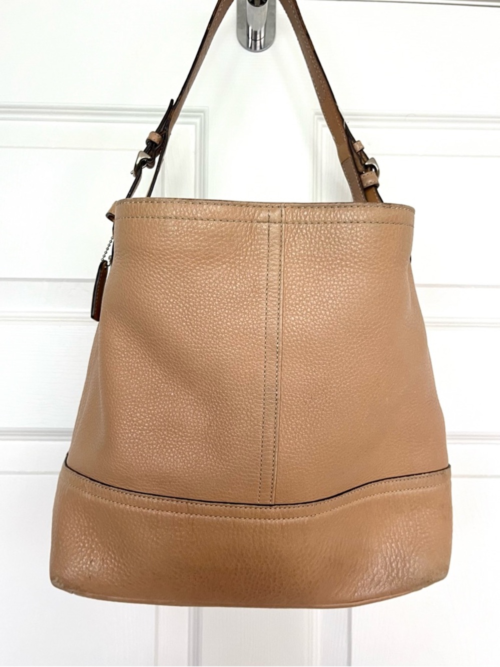 Coach Pebbled Leather Shoulder Bag Tan Brown Slouchy Classic Everyday - Picture 4 of 12